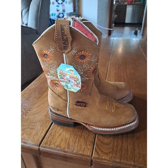 Raptor Boots Other - Raptor Boots Sunflower 17 1/2 11.5 Brown Leather Square Toe Western Girls